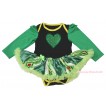 Valentine's Day Black Long Sleeve Bodysuit Anna Green Coronation Pettiskirt & Sparkle Kelly Green Heart Print JS4437